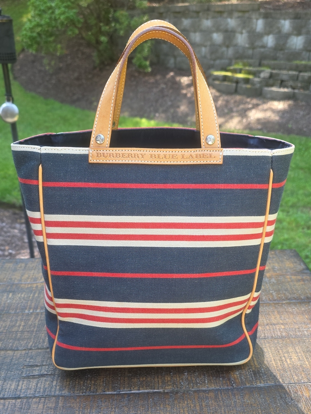 Burberry Blue Label Striped Canvas Tote